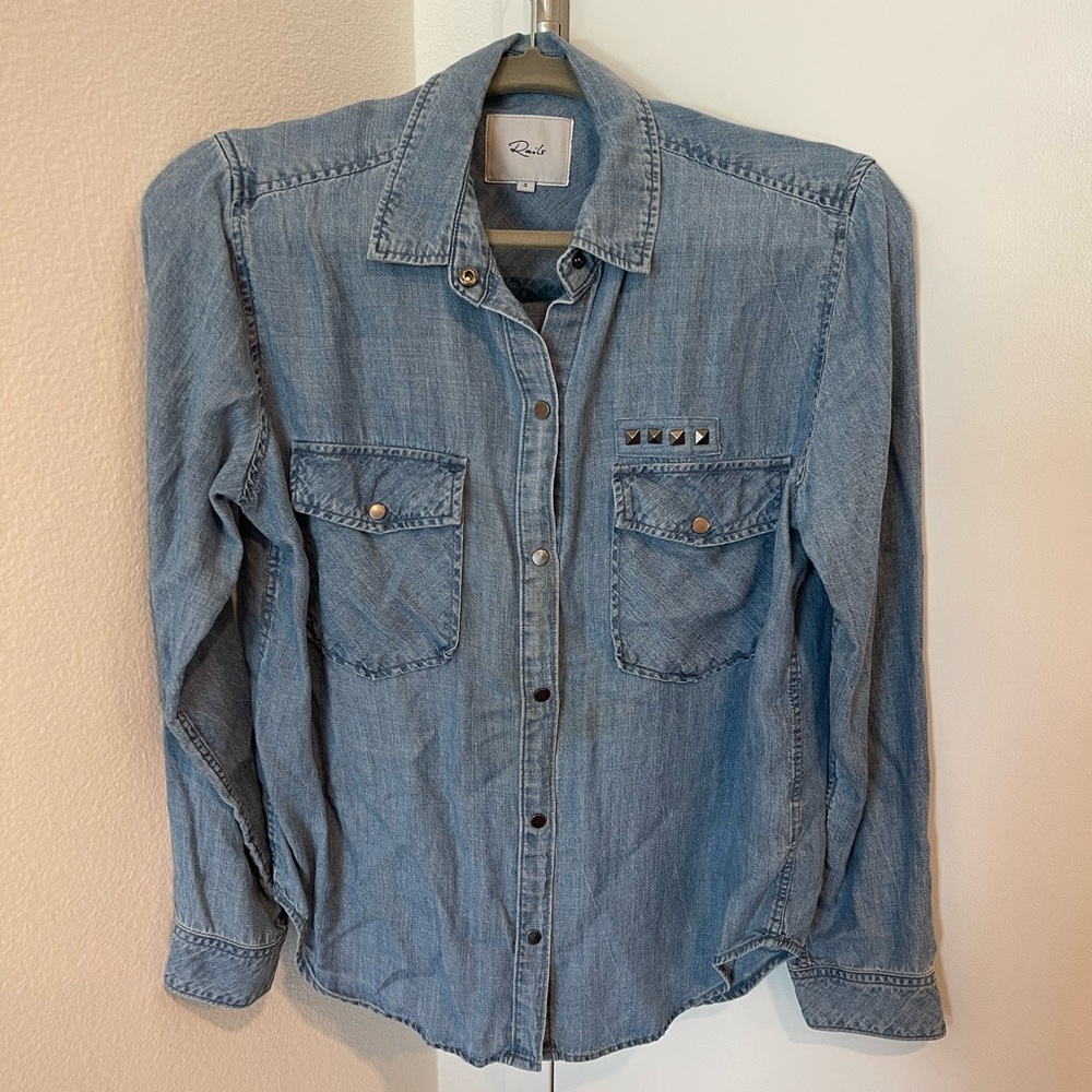 RAILS Denim Medium Wash Kade Shirt with Studs- Size Small